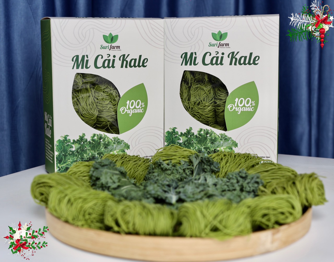 Mì cải Kale hữu cơ Surifarm/Mì tươi ăn liền 400gr/hộp=15 vắt ăn kiêng, giảm cân,healthy