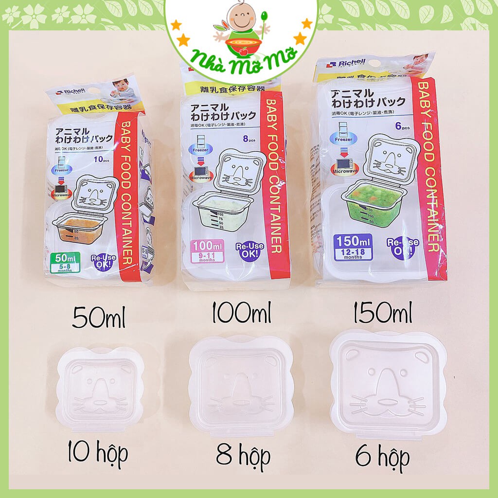 Bộ hộp trữ thức ăn dặm cho bé richell 50ml 100ml 150ml khay trữ đông