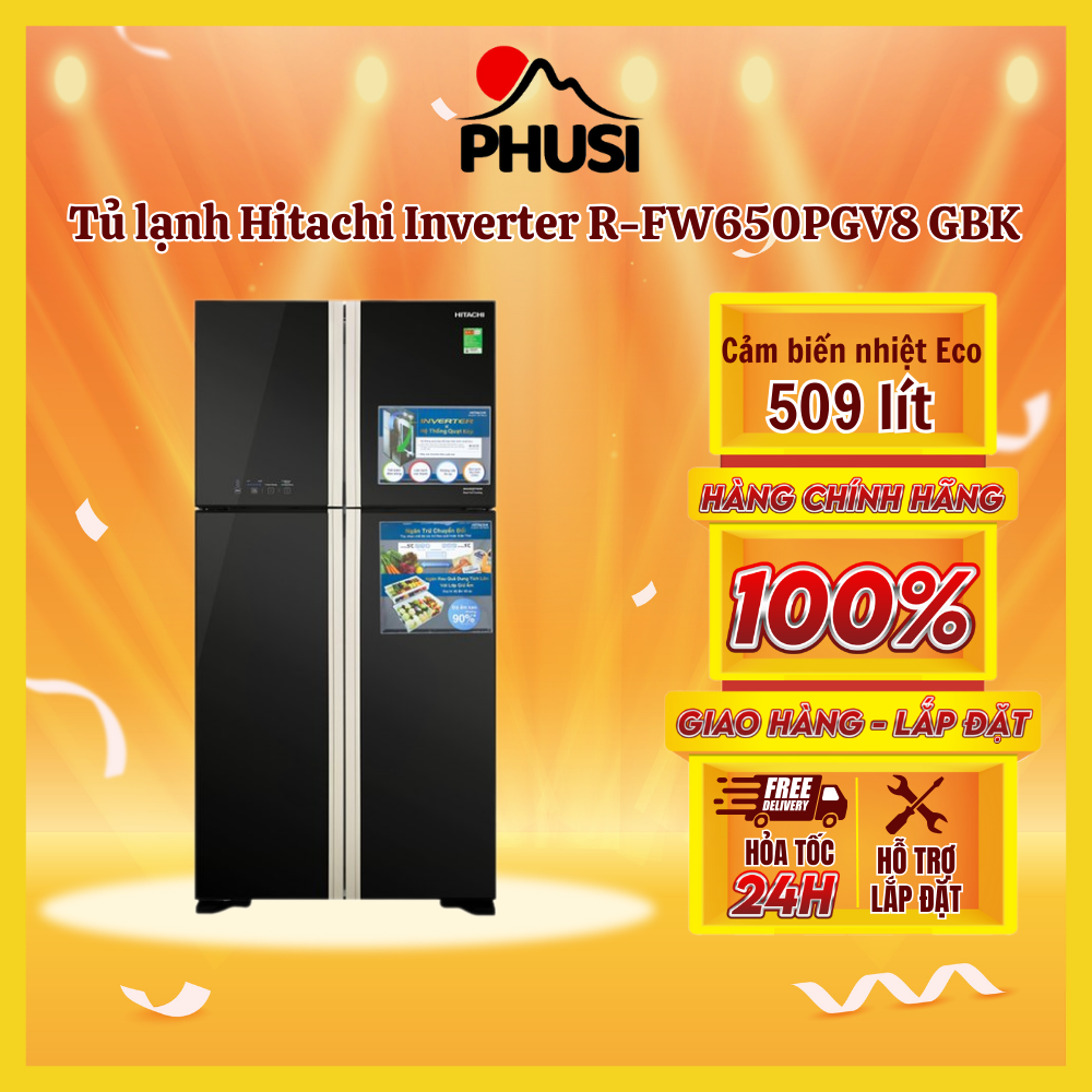 Trả góp 0% - bảo hành 1 năm - tủ lạnh hitachi inverter 510l fw650pgv8
