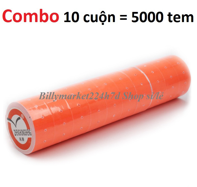 Bộ 10 cuộn giấy bắn dán giá tiền = 5000 tem giá cho dụng cụ máy bắn dán giá tiền CROWN MX5500, EOS-5500…. (Màu Cam)