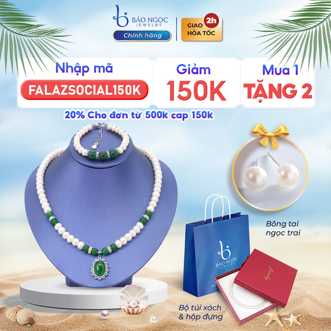 Bộ Vòng Cổ Ngọc Trai Tự Nhiên Nước Ngọt, Bộ Chuỗi Ngọc Trai Cao Cấp, Vòng Cổ Ngọc Trai Làm Quà Tặng Mẹ - Bảo Ngọc Jewelry