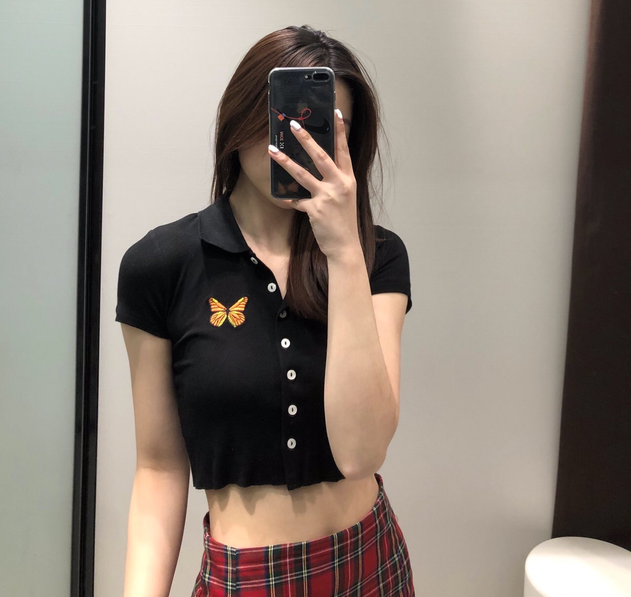 Áo croptop áo croptop nữ cổ bẻ hình bướm mẫu mới cực cool