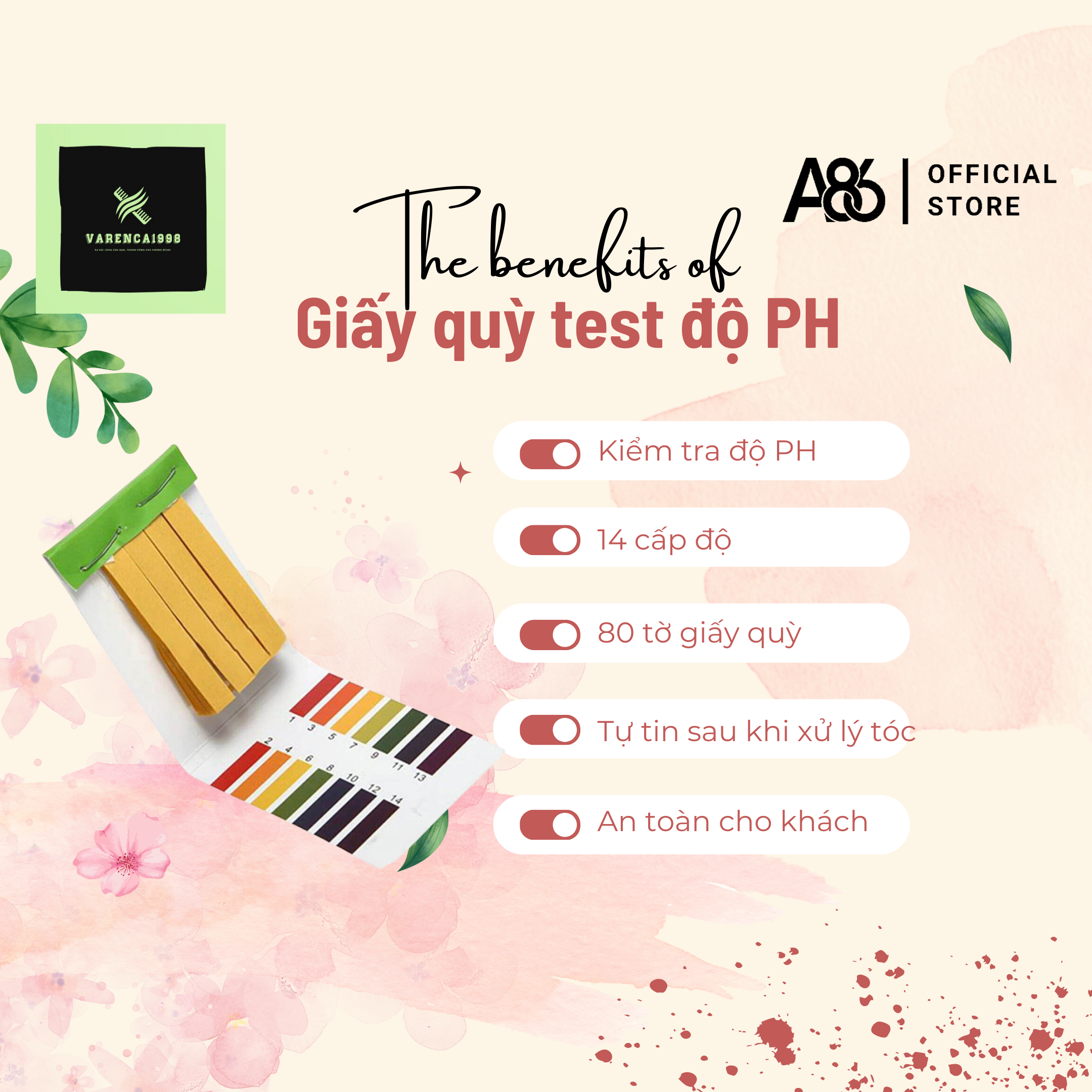 Quỳ tím, Giấy Quỳ thử PH, thử kiềm cho làm tóc đẹp, chống kiềm tóc 80 lần test