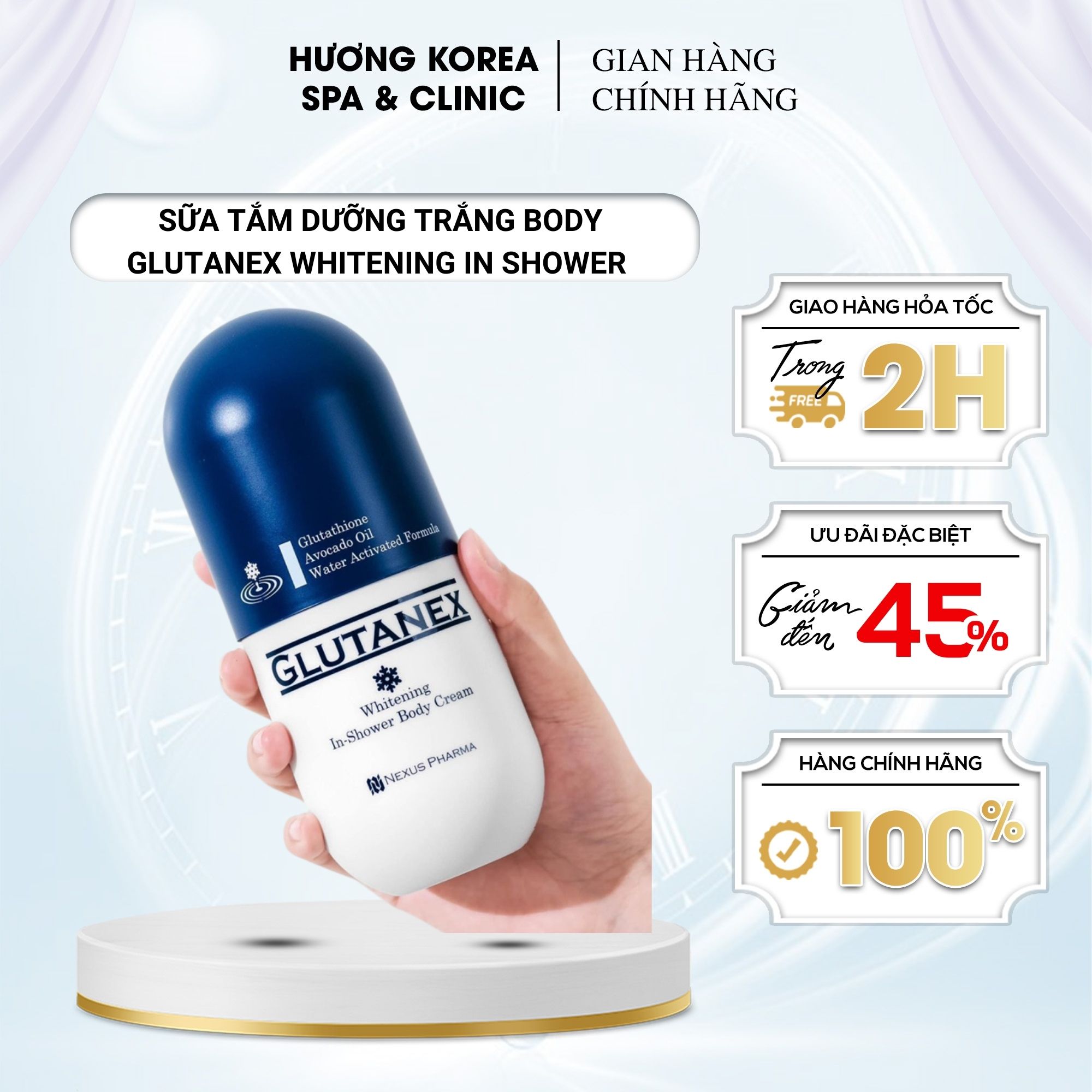  Sữa Tắm Dưỡng Trắng Body Glutanex Whitening In Shower Body Cream 300ml - Kem tắm kích trắng cấp tốc chống nhăn da body 