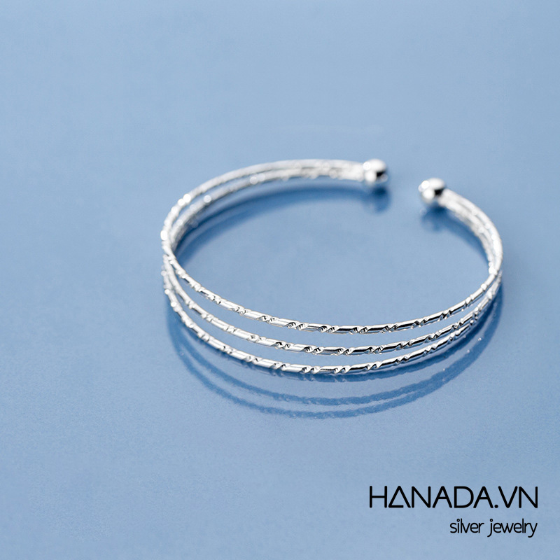 Kiềng tay bạc cao cấp hanada vòng tay 3 thanh đối