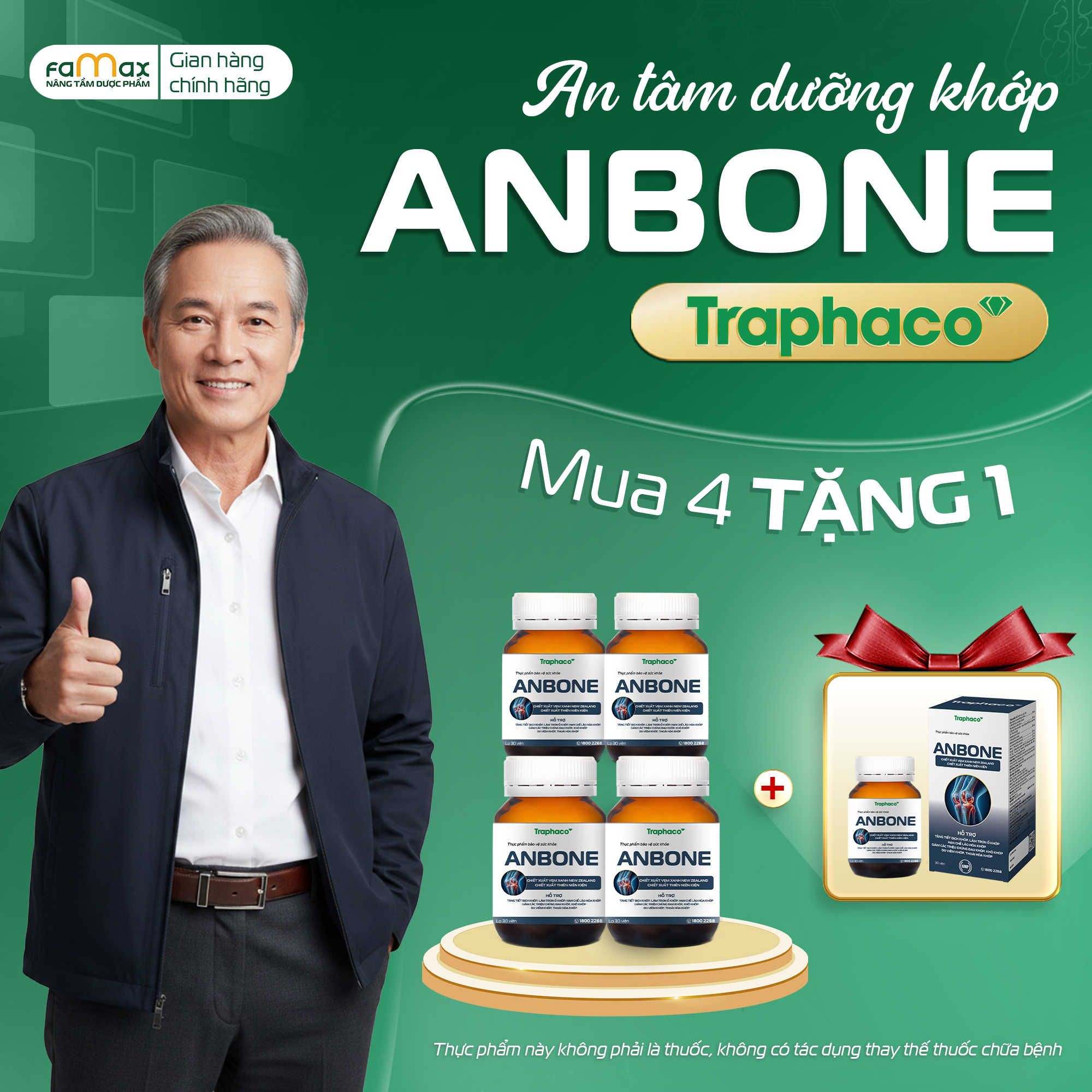 Combo 4 Get 1 Free Anbone Joint Capsules - Genuine Traphaco Product (Box of 30 Capsules)