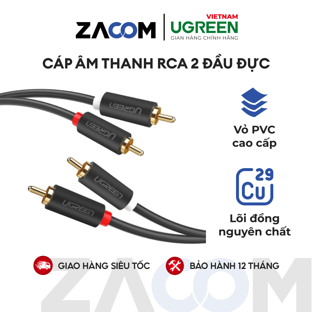 [HCM]Cáp AV đầu hoa sen 2RCA đực sang 2RCA đực chuyển tín hiệu âm thanh từ Tivi DVD CD player... ra Loa Amplifier dài 1m UGREEN AV104 30747
