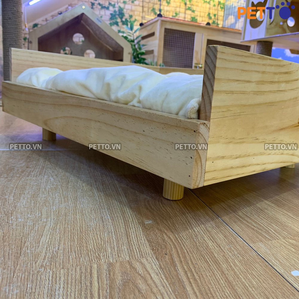 |hcm|giường cho chó mèo bằng gỗ thông kèm nệm cao cấp pb003