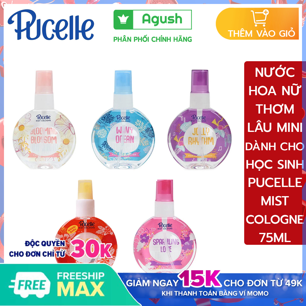 Nước hoa nữ cho học sinh em bé gái thơm lâu chính hãng Pucelle Mist Cologne 75ml mùi nhẹ nhàng không nồng chai mini 75ml nhỏ gọn bỏ túi dạng xịt body toàn thân đi học lưu hương giữ mùi lâu giá rẻ