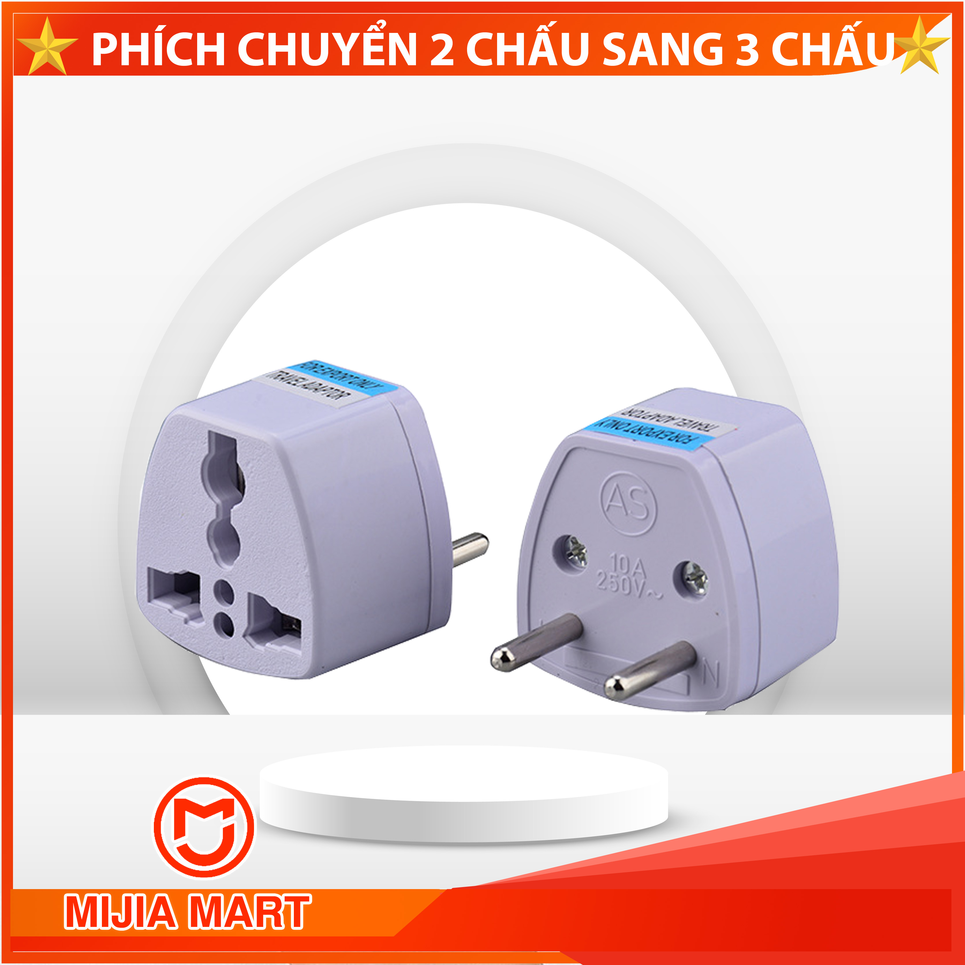 Phích cắm chuyển 3 chấu sang 2 chấu, đầu chuyển 3 chấu sang 2 chấu MIJIAMART