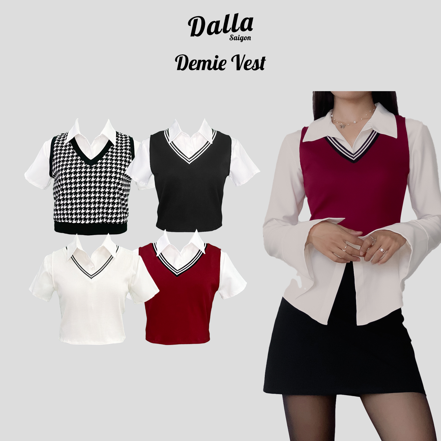 DALLA Áo gile ba lỗ croptop màu trắng - đen - đỏ