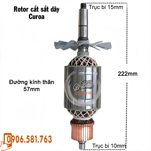 Rotor cắt sắt dây curoa - dây đai thân 57mm dài 222mm - Tặng chổi than