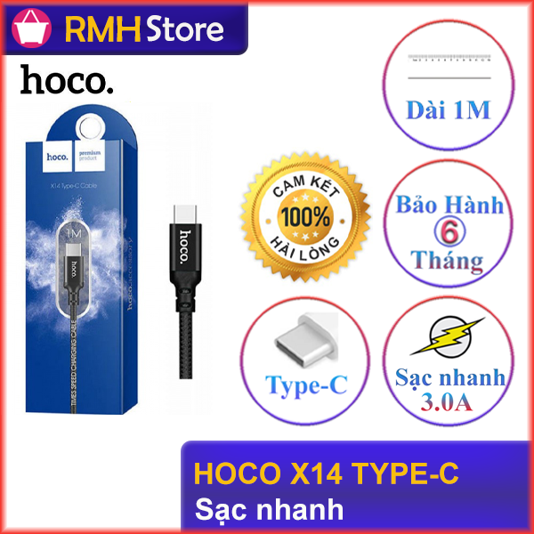 Cáp sạc Hoco X14 Type-C (3A, Sạc nhanh,  1 Mét)  - màu ngẫu nhiên