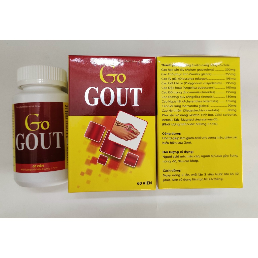 go gout hỗ trợ giảm triệu chứng sưng đau khớp do gout, giảm lượng Acid Uric