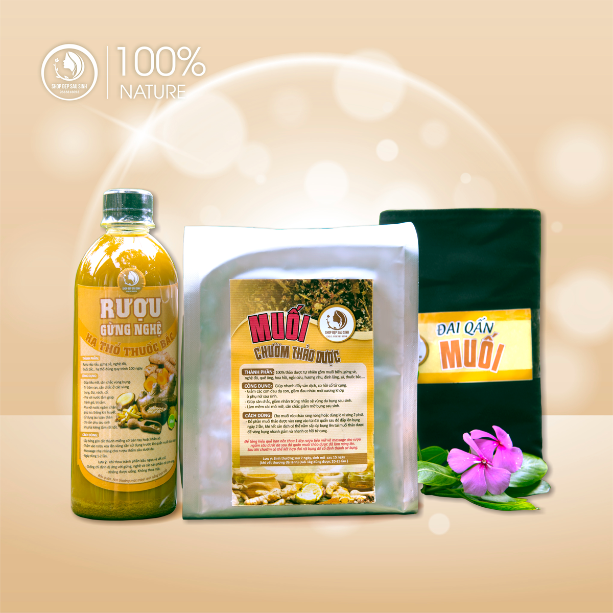 Combo đai quấn muối gừng thảo dược sau sinh