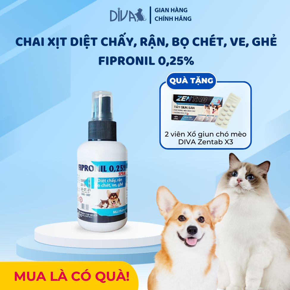 Chai xịt ngừa ve, chấy, rận cho chó mèo Fipronil