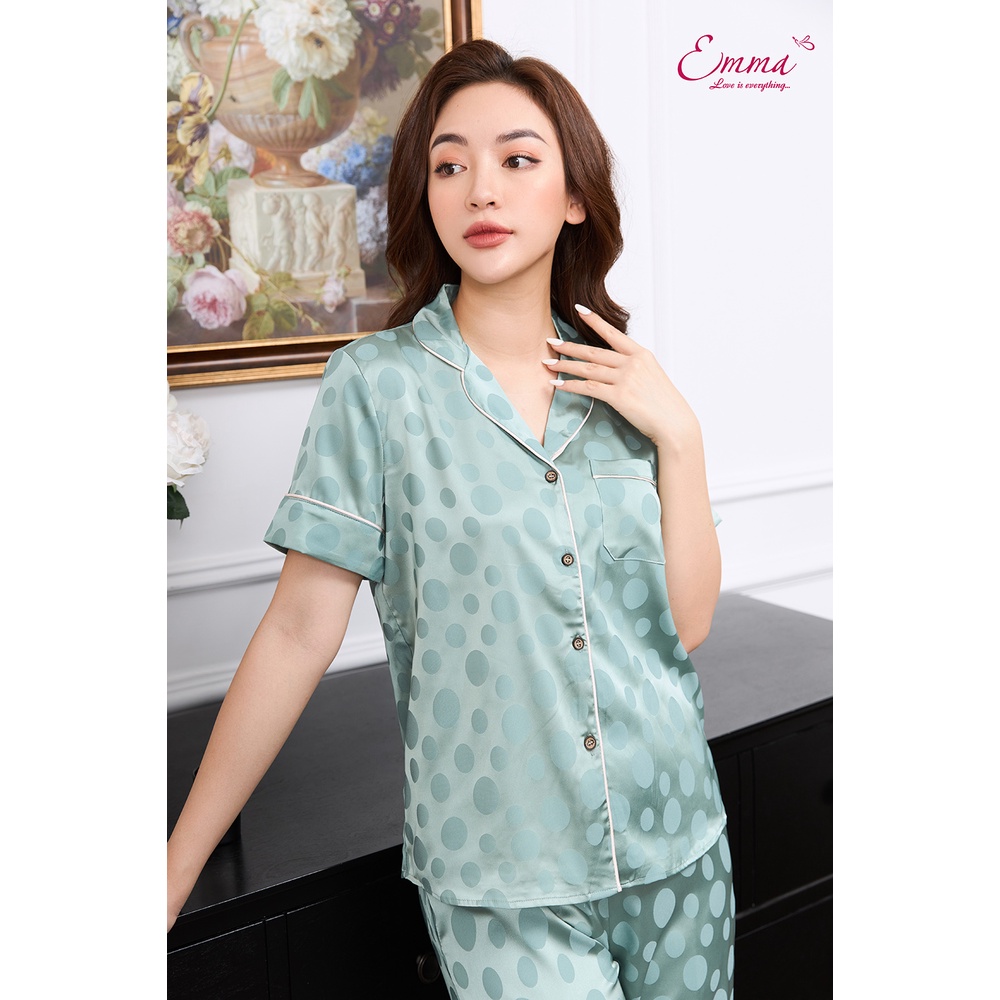 Bộ mặc nhà pyjama lụa áo ngắn tay, quần dài emma etlu.21.01.02