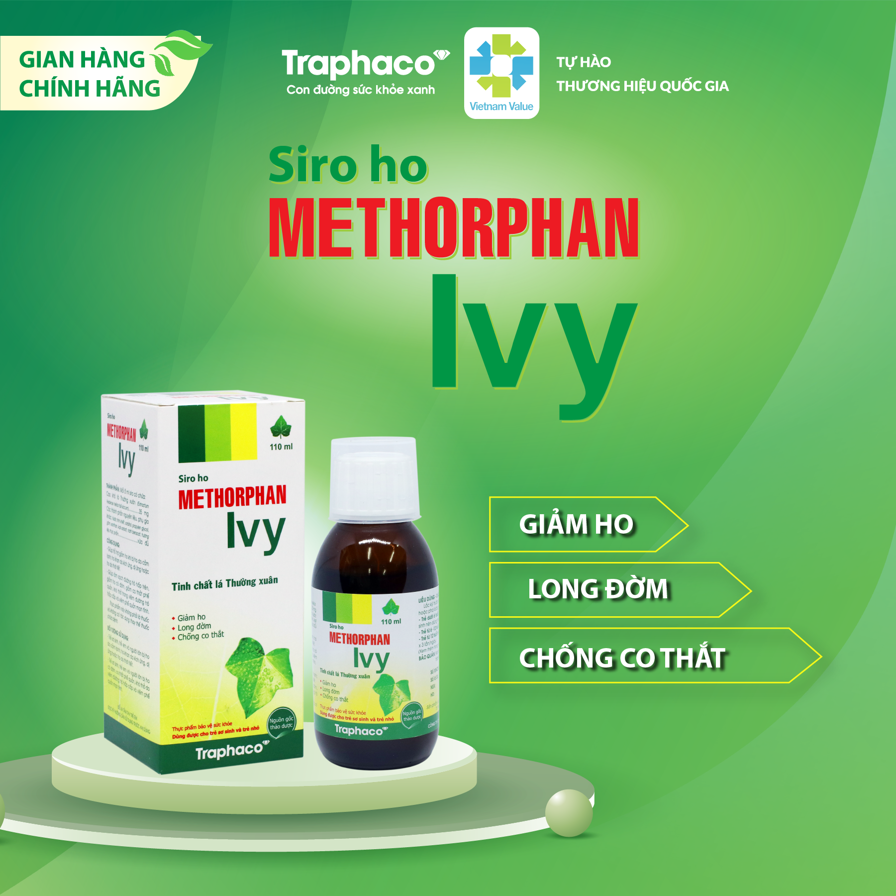 Methorphan ivy - giảm ho - long đờm - chống co thắt