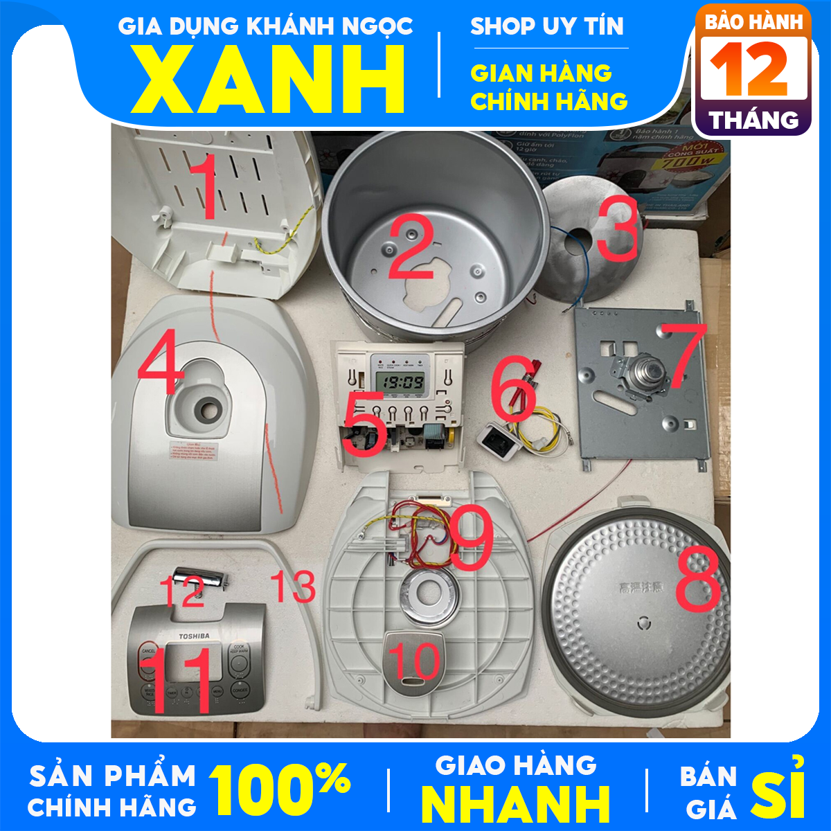 Linh kiện nồi cơm điện tử toshiba 1.8 lít rc-18nmfvn tháo máy chính hãng - điện máy tận tâm store