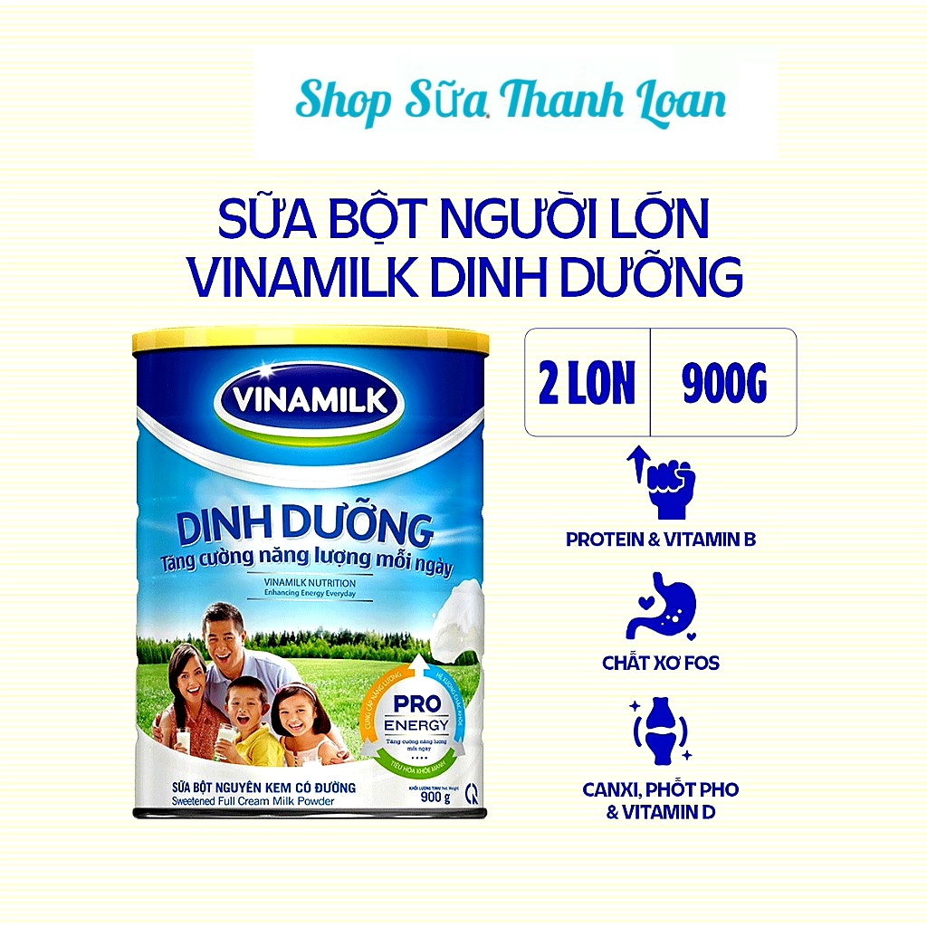 (HSD T8-2027) (MẪU MỚI) COMBO 2 LON SỮA BỘT NGUYÊN KEM CÓ ĐƯỜNG VINAMILK DINH DƯỠNG - HỘP THIẾC 900G.
