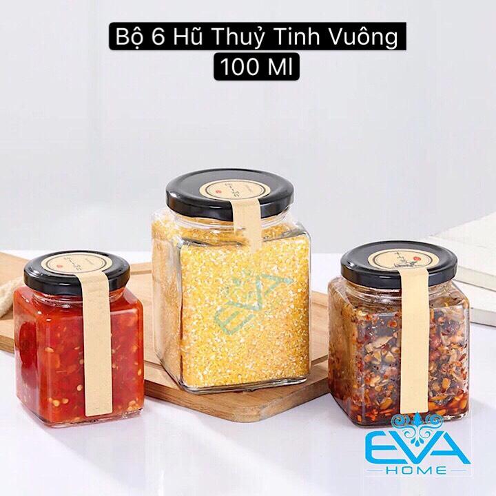 Bộ 6 hũ thủy tinh vuông nắp vặn dung tích 100 ml