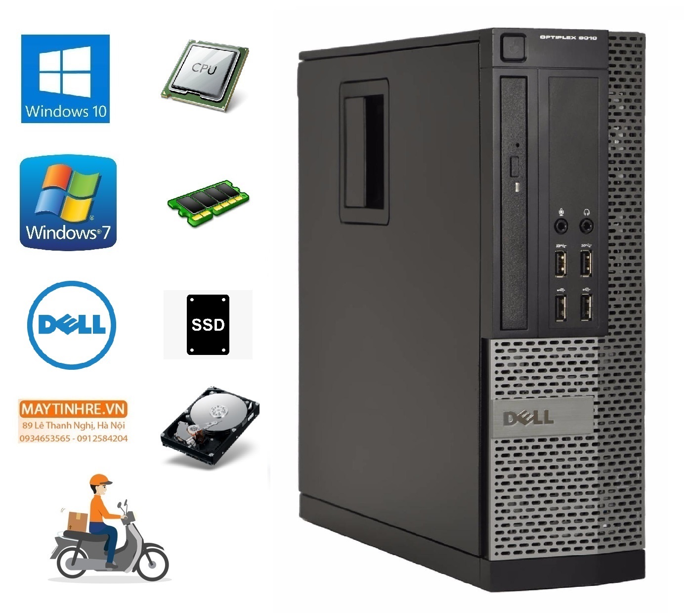Case Máy tính bàn Dell Optiplex 9010 // 7010 sff CPU Core i5 3330, Ram 8G, Ổ cứng SSD 240G, Hàng nhập khẩu, chưa bao gồm phím chuột và màn hình