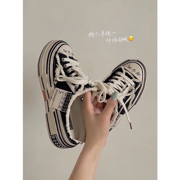 Giày sục nữ Conven Rách , sục nữ độn đế , giày đạp gót nữ đế độn siêu hot đẹp (video thật)