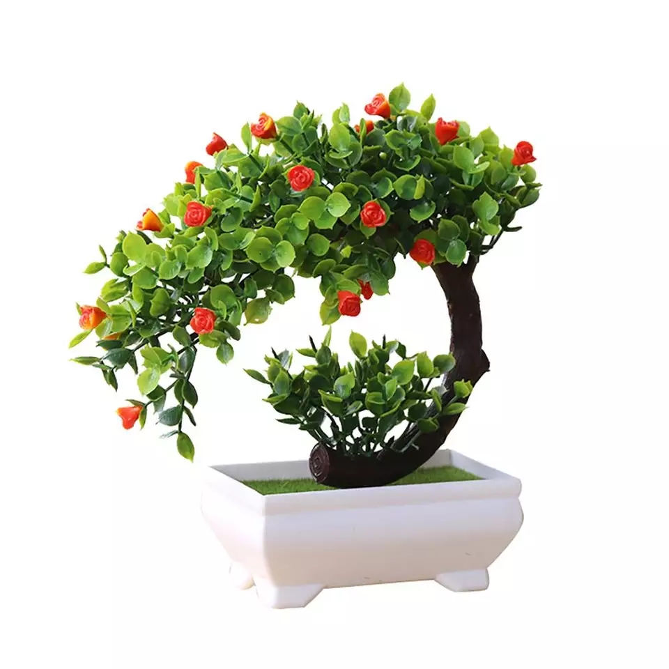 Cây bon sai phú quý tài lộc - Cây bon sai giả để bàn trang trí- Chậu cây bonsai y hình - Cây hoa giả