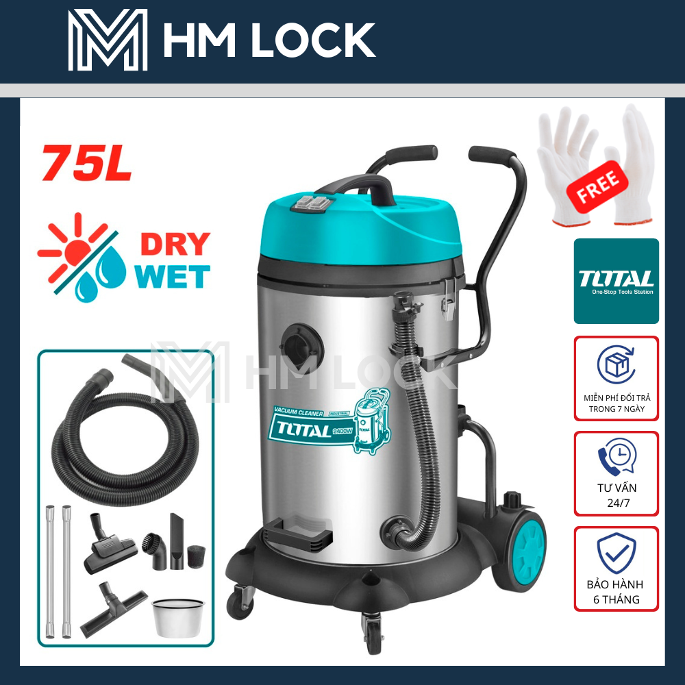MÁY HÚT BỤI 75L TOTAL 2400W KHÔ VÀ ƯỚT - HÀNG CHÍNH HÃNG - TVC24751