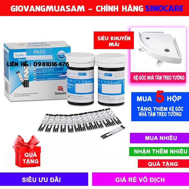 Hộp 25 Que Thử Đường Huyết Sinocare Safe Accu + Tặng 50 Kích Chích Máu + Mua 3 Hộp Tặng Thêm Kệ Góc Nhà Tắm Treo Tường