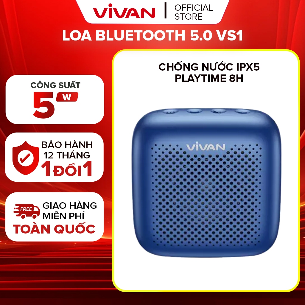 (BH 1 năm) Loa TWS Bluetooth 5.0 VIVAN VS1 mini công suất 5W  hỗ trợ ghép đôi 2 loa thẻ nhớ USB bluetooth pin lâu nhỏ gọn dễ dàng mang theo, âm thanh hay chất lượng tốt bass hay kết nối điện thoại - Hàng Chính Hãng