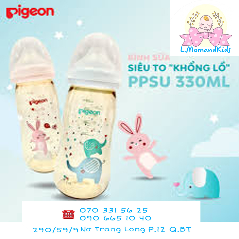 Bình sữa cổ rộng ppsu plus voi xanh pigeon 330ml