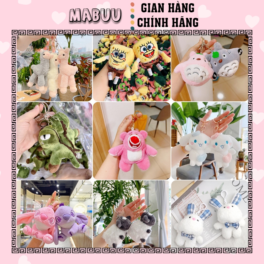 Móc khóa bông treo balo, túi xách, móc khóa thú nhồi bông gấu, khủng long, vịt