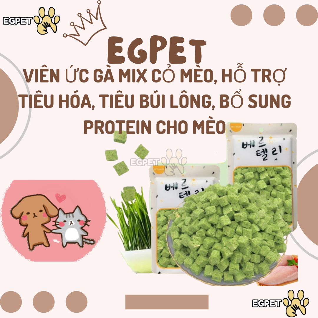 Viên ức gà mix cỏ mèo hỗ trợ tiêu búi lông, nhuận tràng, bổ sung protein cho mèo - gói 30G