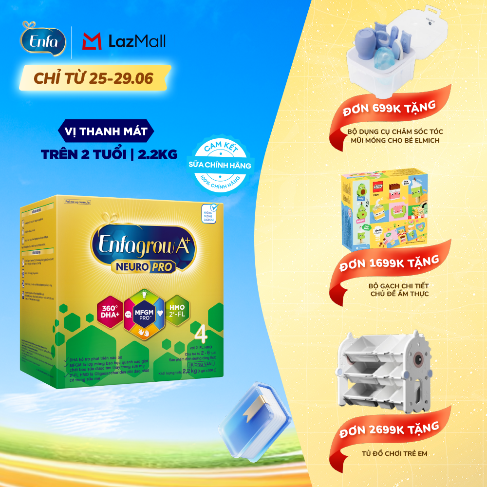 [CHỈ TỪ 25-29/06 MUA LÀ CÓ QUÀ] Sữa bột Enfagrow A+ NeuroPro 4 2.2kg với DHA giúp phát triển não bộ cho trẻ từ 2-6 tuổi