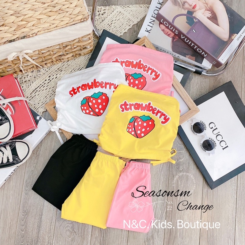 Xả Set dâu tây áo quây quần legging bé gái