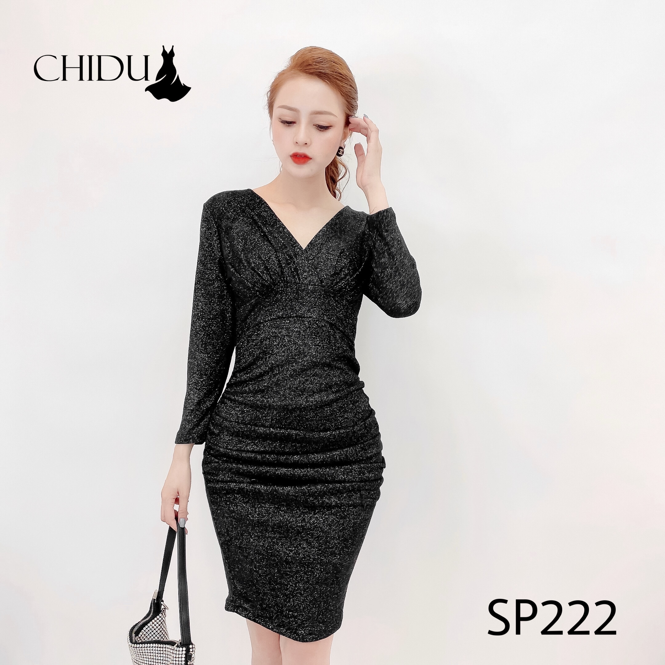 Chidu váy công sở body cổ v, váy body tôn dáng quyến rũ - sp222