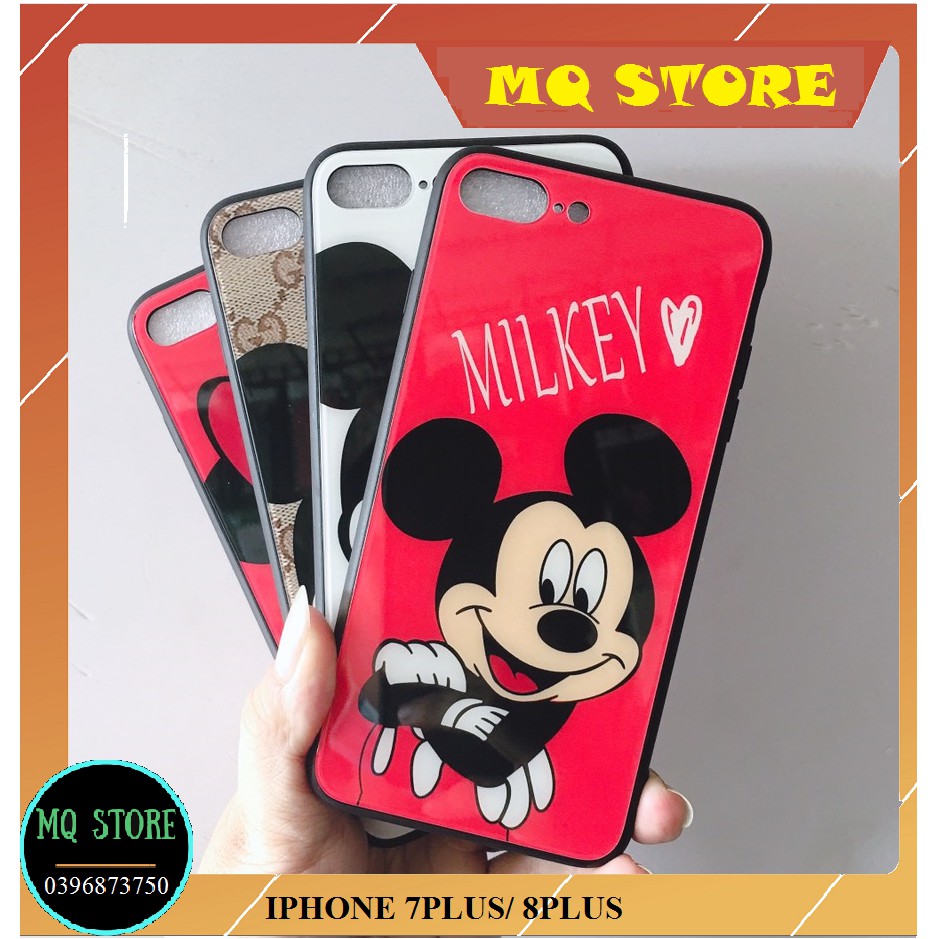 Iphone 7plus/8plus ốp lưng mặt kính hình mickey đáng yêu