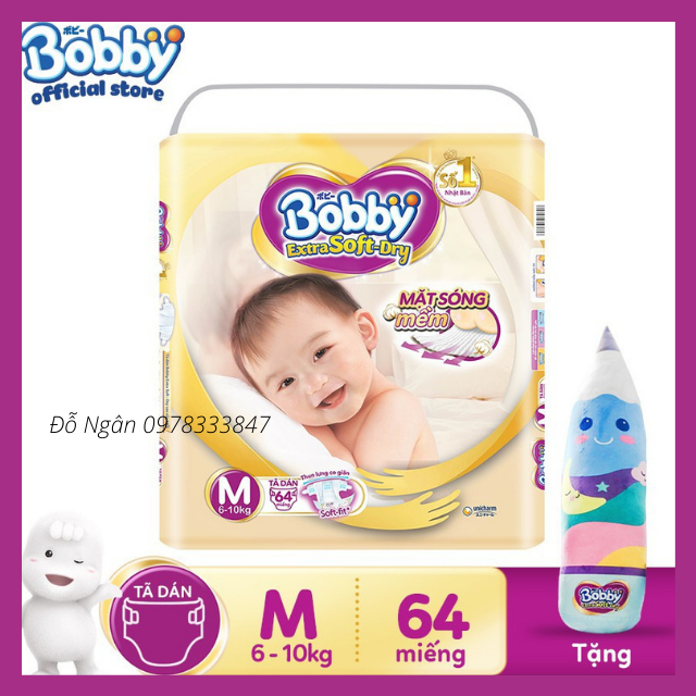 [HCM][TẶNG GỐI ÔM BÚT CHÌ] Có Đủ Size Bỉm/Tã Dán Bobby Vàng Siêu Mềm L58 (HSD:T11/2022-2023)