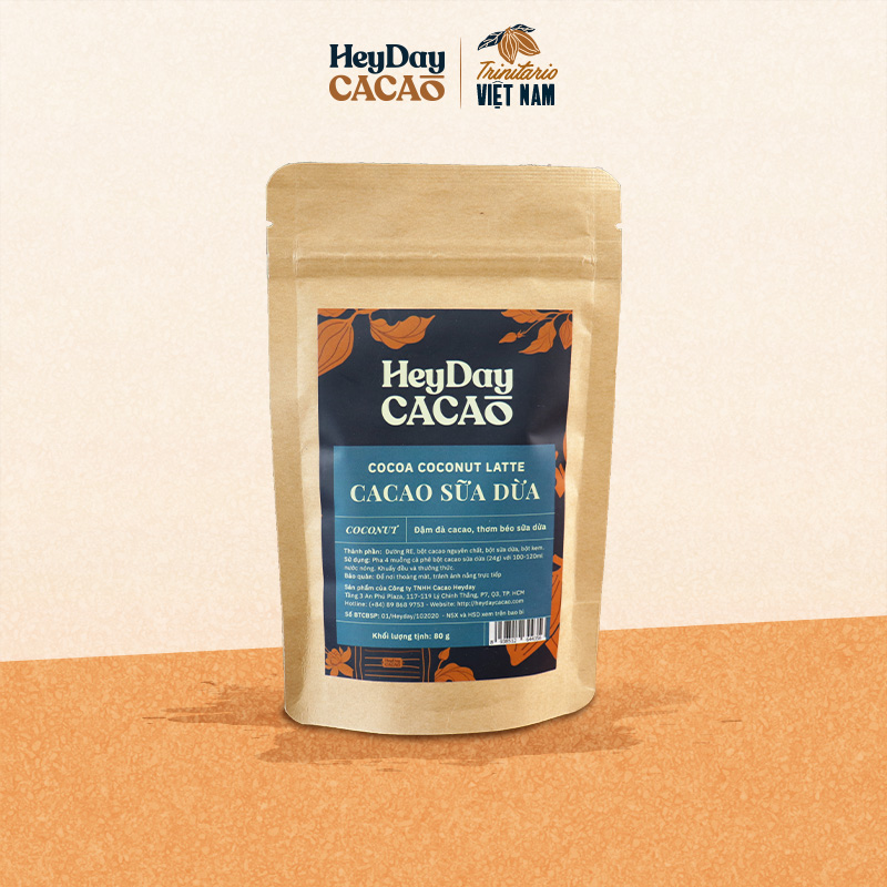 Túi 80g Bột cacao sữa dừa Heyday  - Dùng bột sữa dừa nguyên chất không pha - Thêm 30% cacao nguyên chất - Không sử dụng hương liệu - Vị socola sữa dừa thơm béo hấp dẫn