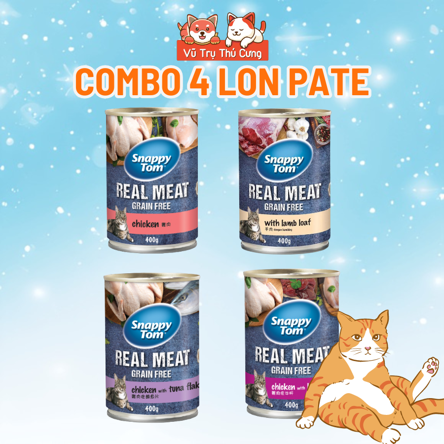 Combo 4 lon pate snappy tom 400g cho mèo