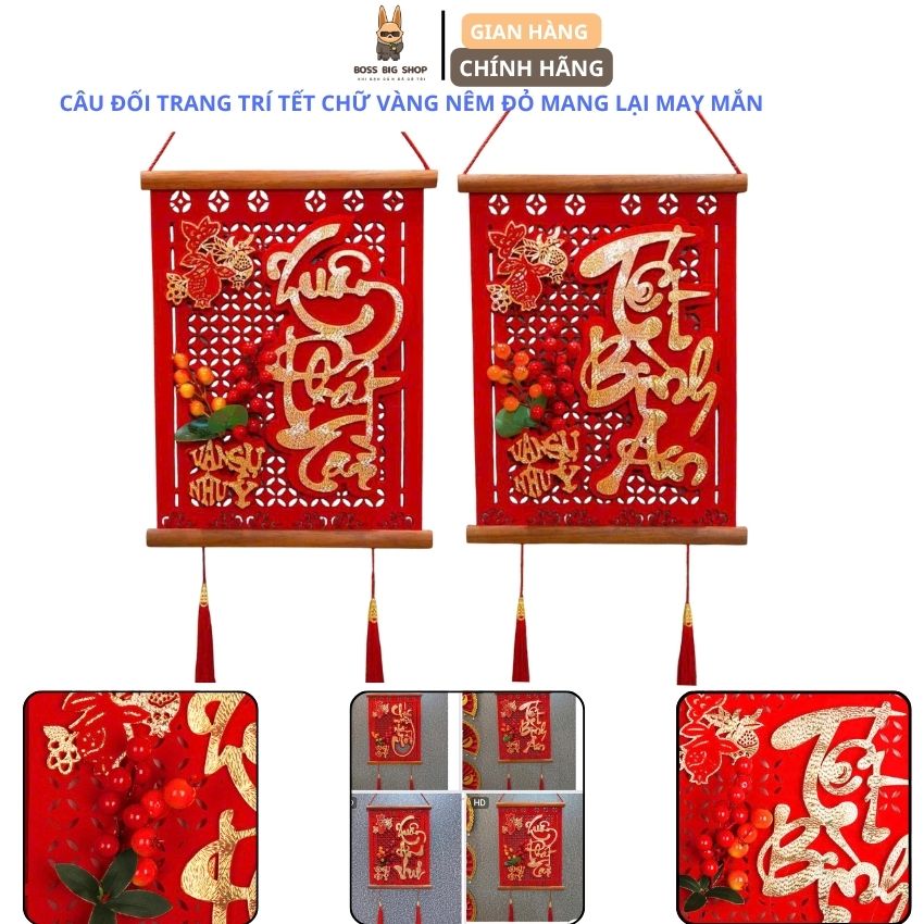 Câu Đối Trang Trí Tết Đón Năm Mới Chữ Viền Vàng Cao Cấp, Trang Trí Phòng Khách Treo Lên Cửa