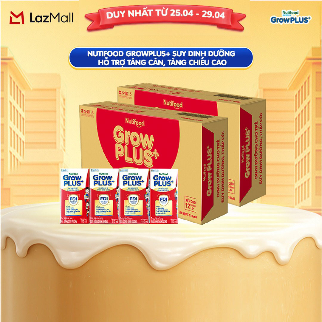 [HCM/HN - GIAO HÀNG HỎA TỐC] Combo 2 Thùng Sữa Nước Pha Sẵn Nutifood GrowPLUS+ Suy Dinh Dưỡng - Hỗ Trợ Tăng Cân, Tăng Chiều Cao - Trên 1 tuổi  (48 Hộp x 110ml) (Bao bì tùy đợt nhập hàng)