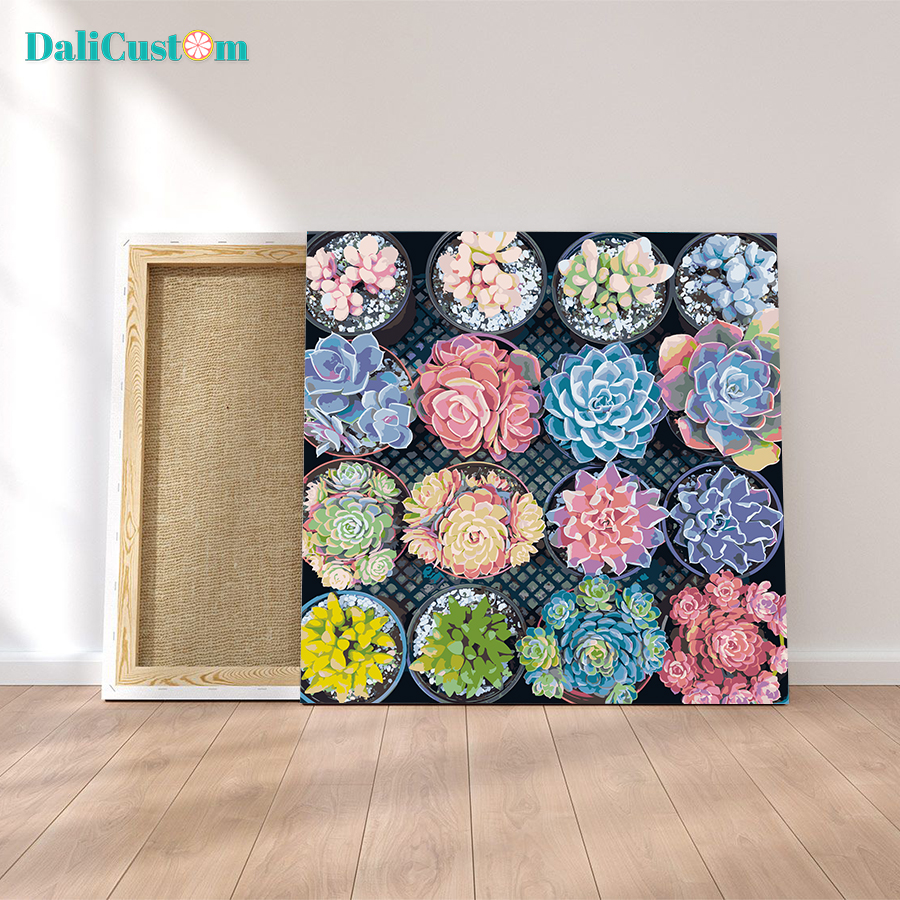 Tranh tô màu số hóa hoa sen đá tranh thiên nhiên phong cảnh căng khung sẵn 40x40 dalicustom