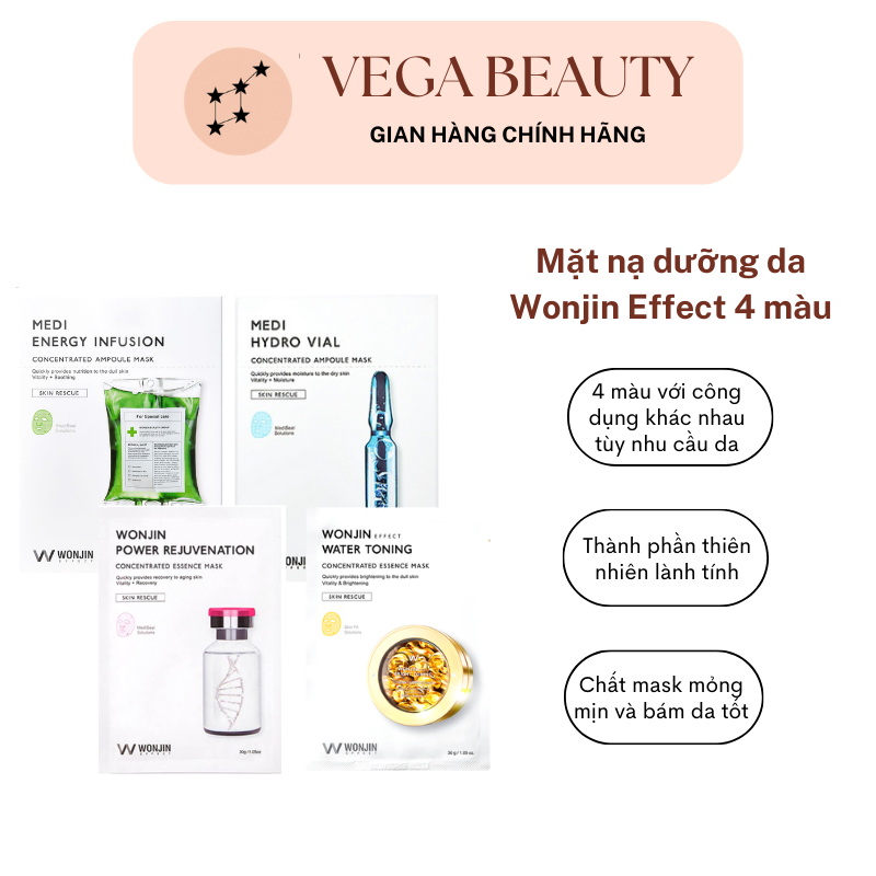 Mặt nạ giấy dưỡng da Wonjin Effect 25ml 4 màu cung cấp dưỡng chất cho da mềm mịn