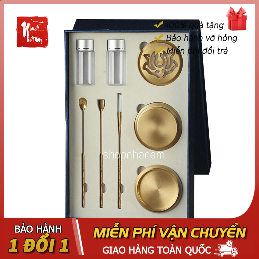 Trọn bộ dụng cụ chế tác bột đốt trầm, dụng cụ tạo hình chế tác đốt bột trầm hương, chất liệu đồng nguyên chất - Phong thủy Nhã Nam