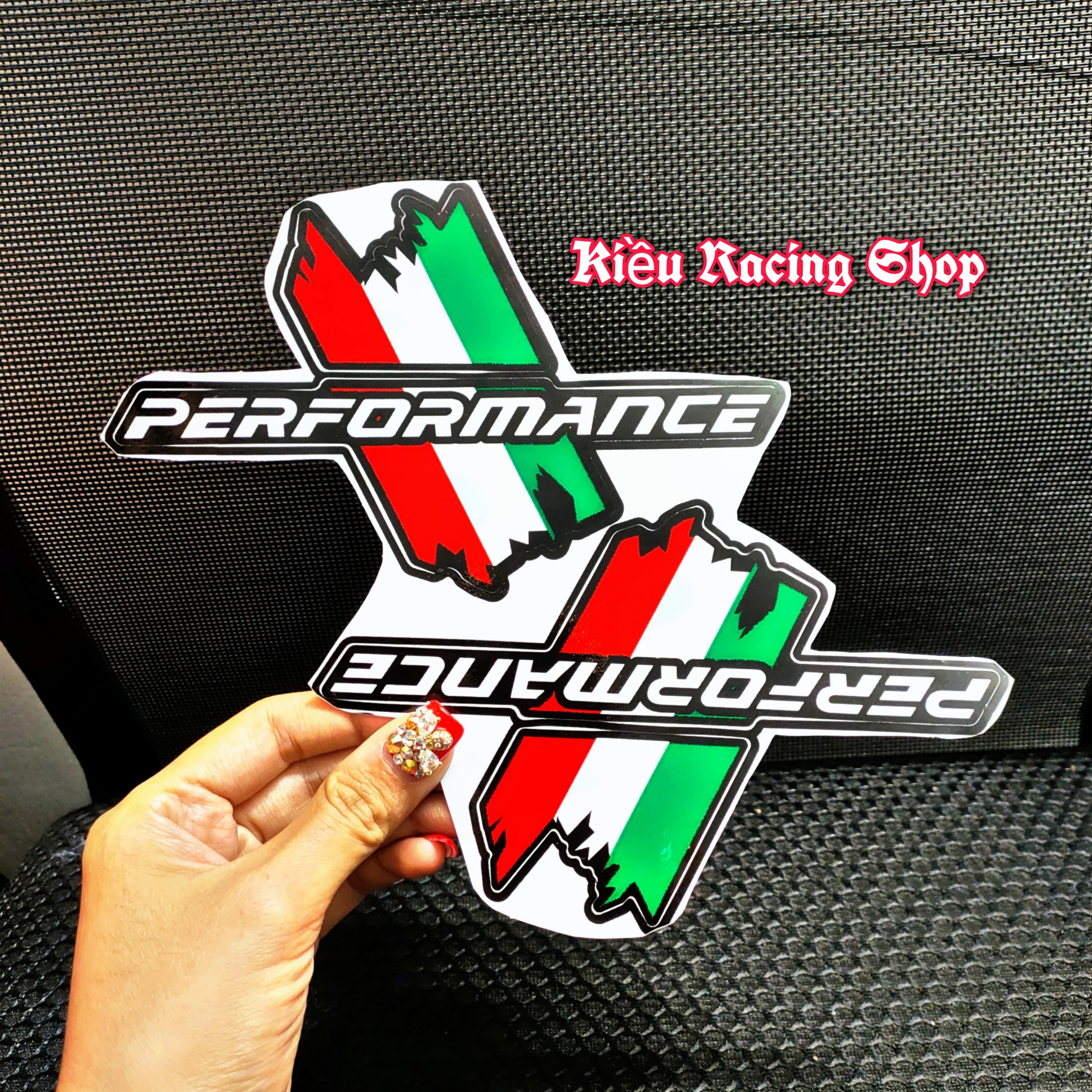 Tem xe chữ performance sọc màu dán được cho mọi loại xe