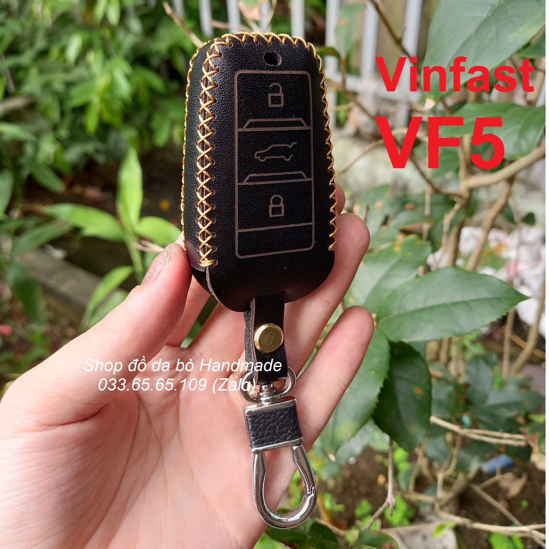   Da thật  Bao da chìa khoá xe điện Vinfast VF5 Limo herio green bằng da bò 100% kèm tặng móc khoá 