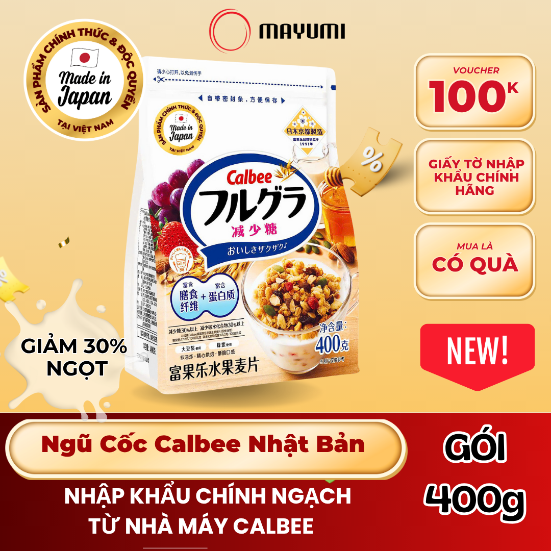  Ngũ cốc Calbee Nhật Bản Gói 400g Trắng Ít Đường Ăn Sáng Dinh Dưỡng MAYUMI VIETNAM  DATE XA T9 2026  