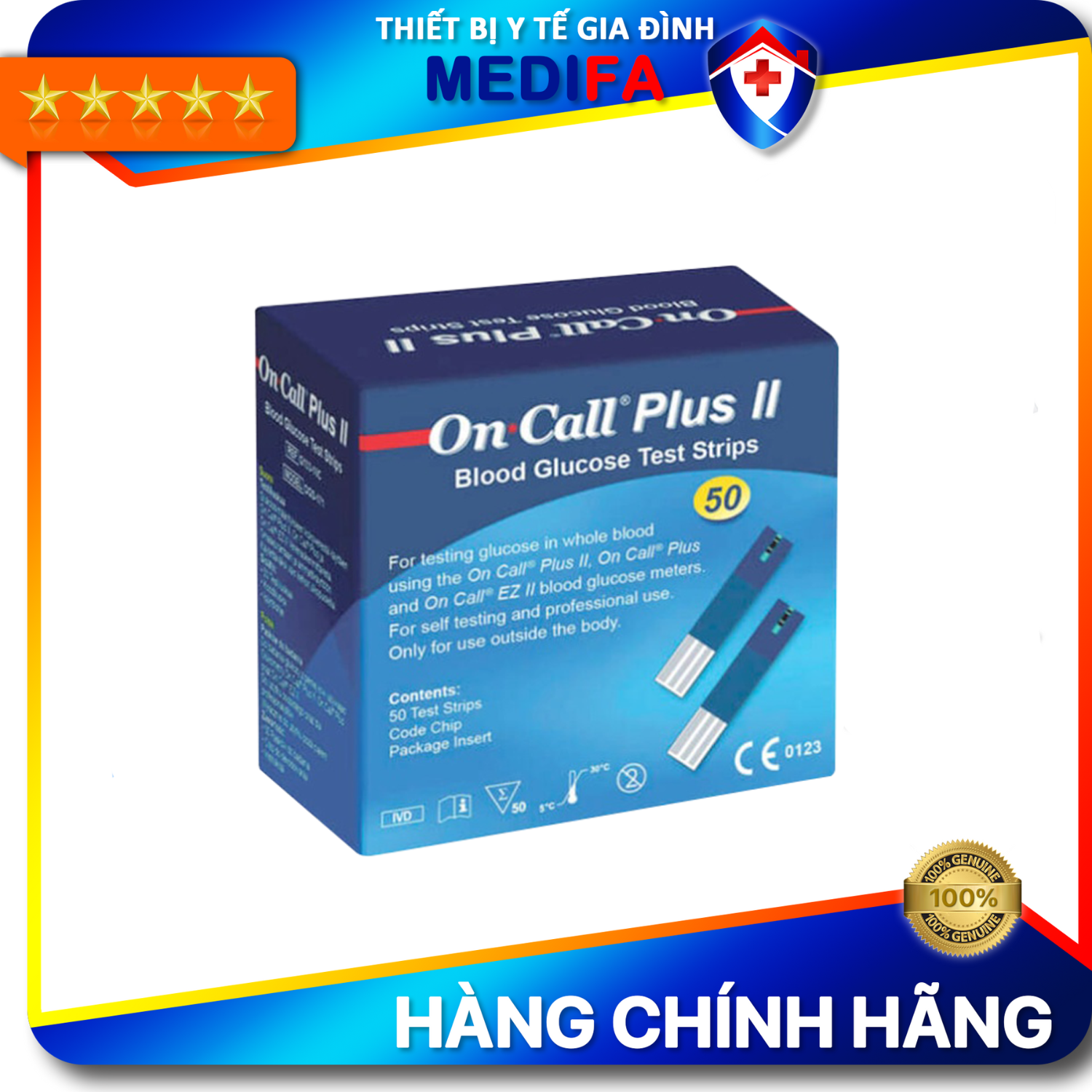 Que thử đường huyết on call plus acon hộp 50 chính hãng - có tem niêm phong, nhãn phụ tiếng việt, 2 lọ mỗi lọ 25 que